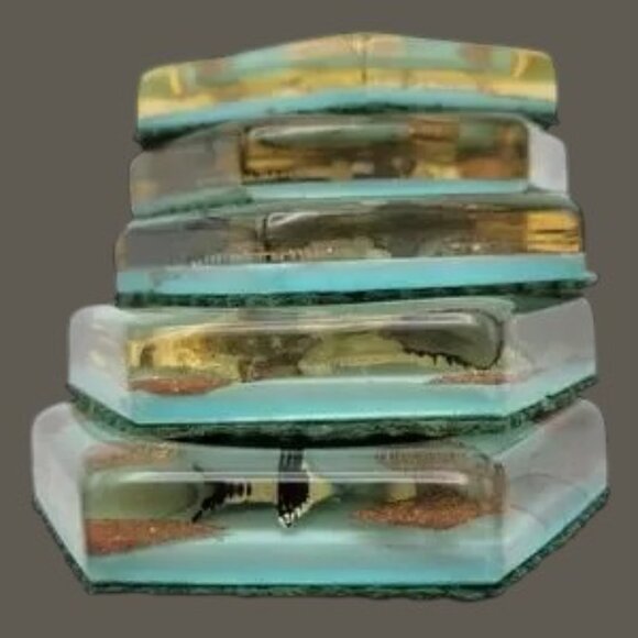 Vintage MCM Lucite 5 Coaster Set Seagull Ocean Beach Bar Drink Ware Granny Core - Picture 8 of 11